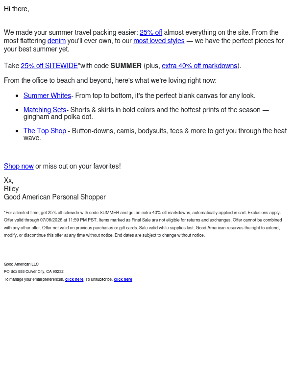 Newsletter preview: Summer Sale is ON: 25% Off SITEWIDE