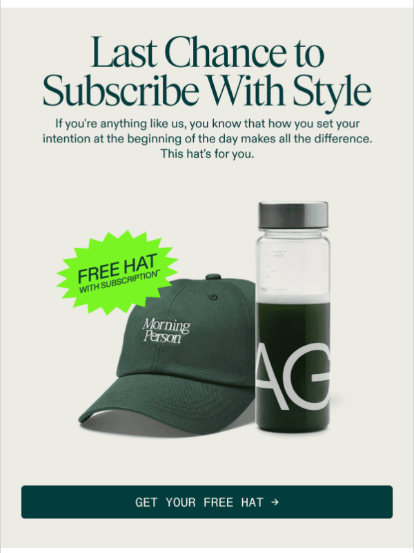 Newsletter preview: Come Back and Get a Free Hat