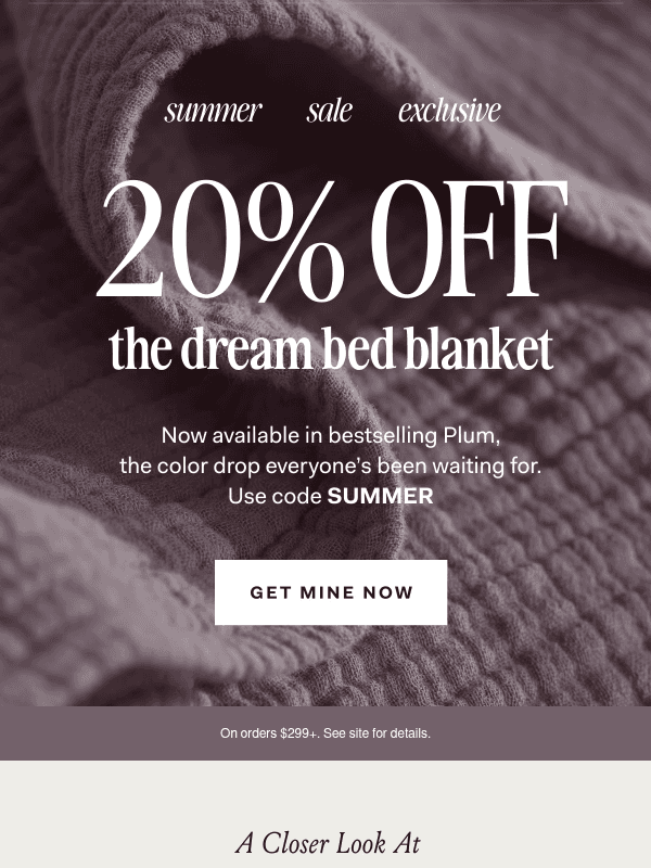 Newsletter preview: 20% off | Dream Bed Blanket in PLUM 💜