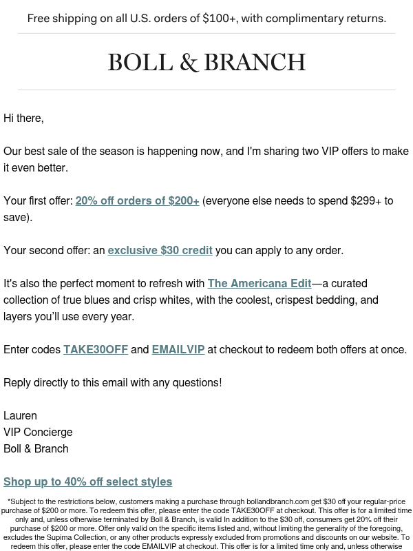 Newsletter preview: $30 + 20% off for Summer VIPs