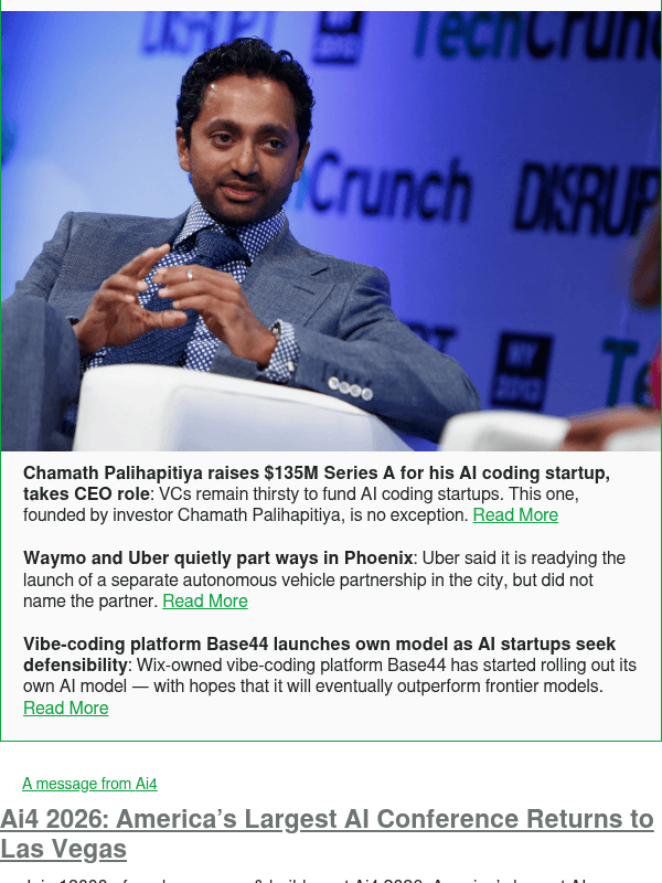 Newsletter preview: Chamath Palihapitiya raises $135M Series A for his AI coding startup, takes CEO role
