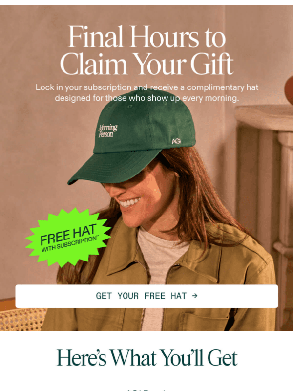 Newsletter preview: Final Day To Get Your Free Hat