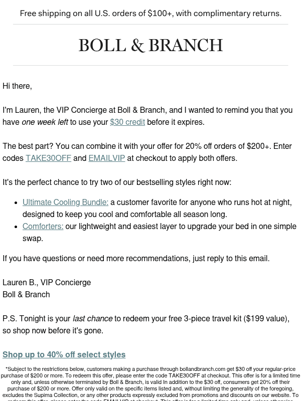 Newsletter preview: Your $30 credit expires in 1 week