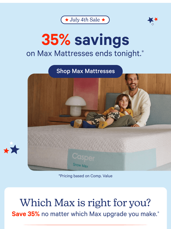 Newsletter preview: 35% savings on Maxes ends tonight.