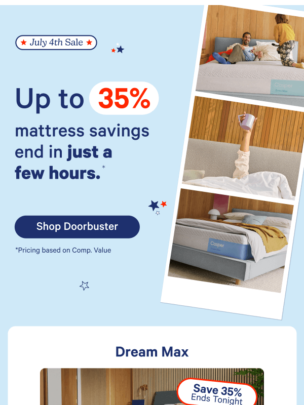 Newsletter preview: 35% mattress savings ends tonight.