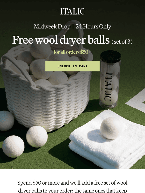 Newsletter preview: Midweek Drop: Free Wool Dryer Balls