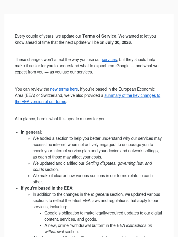 Newsletter preview: Learn more about our updated Terms of Service