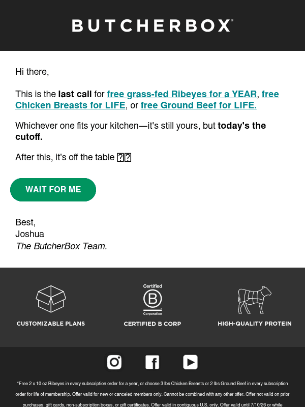 Newsletter preview: 💸 FREE STEAKS closes today.
