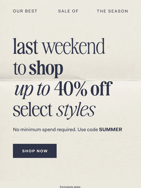Newsletter preview: Summer Sale ends this weekend