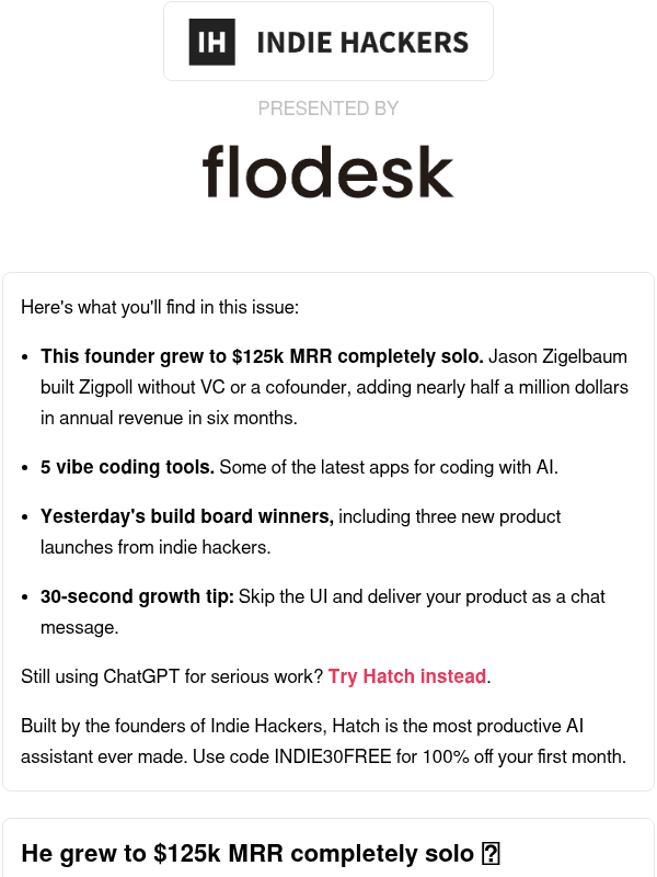 Newsletter preview: 🗞️ What's New: $125k MRR completely solo, MVP as a chat message, audiences are like muscles?