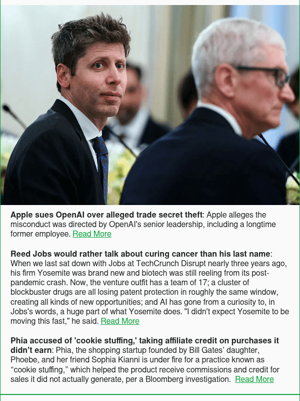 Newsletter preview: Apple sues OpenAI over alleged trade secret theft