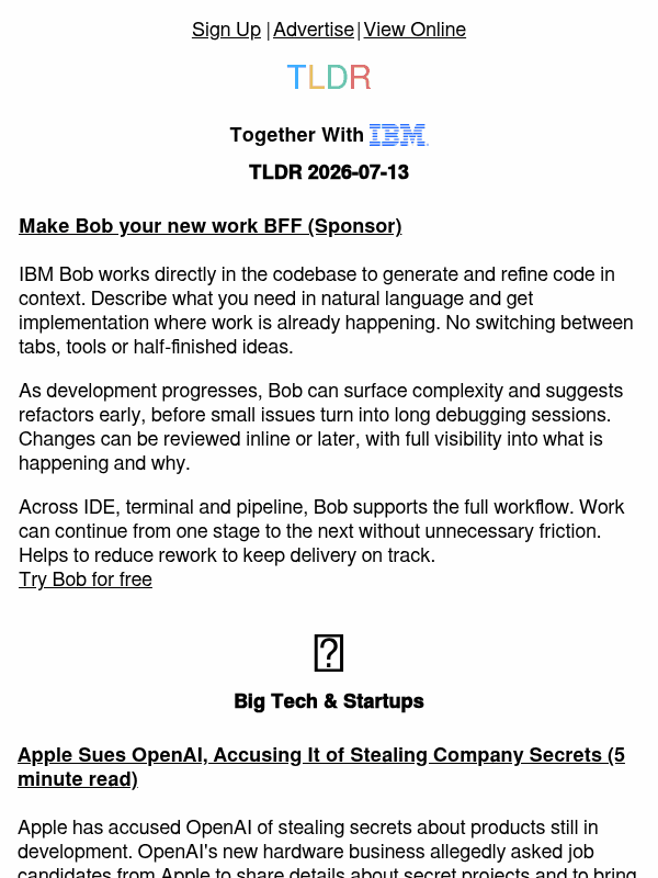 Newsletter preview: Apple sues OpenAI ⚖️, Apple's AI chips 🤖, not understanding your codebase 👨‍💻