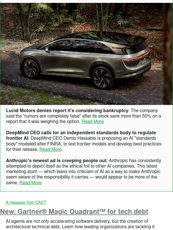 Newsletter preview: Lucid Motors denies report it's considering bankruptcy