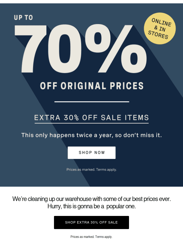 Newsletter preview: Extra 30% Off Sale Starts NOW
