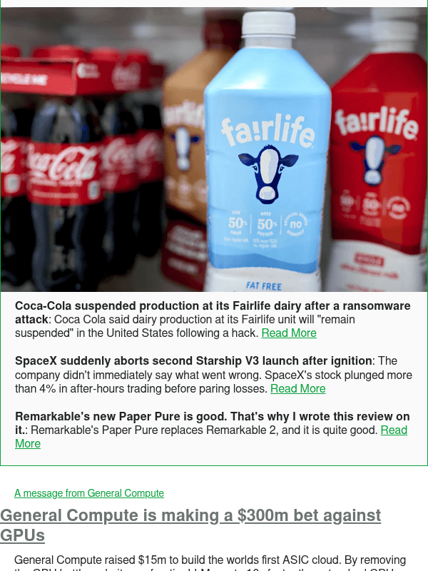 Newsletter preview: Coca-Cola suspended production at its Fairlife dairy after a ransomware attack