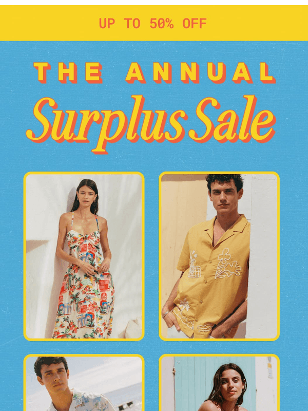 Newsletter preview: Get Up to 50% Off | The Surplus Sale