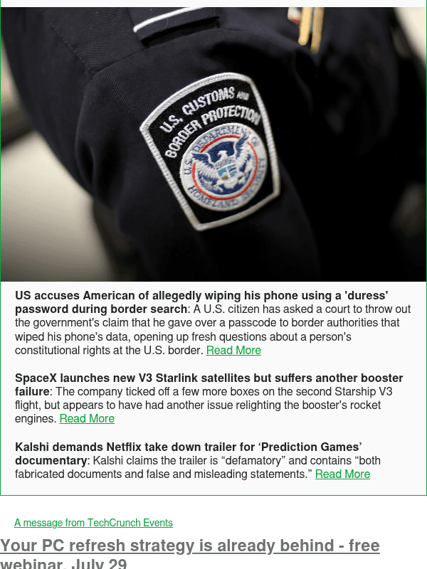 Newsletter preview: US accuses American of allegedly wiping his phone using a 'duress' password during border search