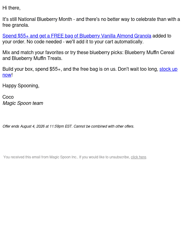 Newsletter preview: ICYMI: Free granola for National Blueberry Month 🫐