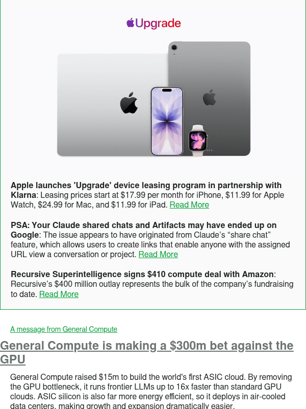 Newsletter preview: Apple launches 'Upgrade' device leasing program in partnership with Klarna