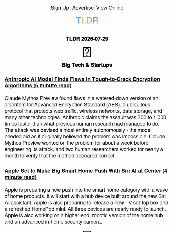Newsletter preview: Apple smart home 🏠, Anthropic cracks encryption 🔒, orchestrator's tax 🤖