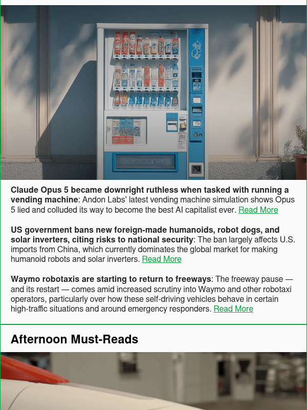 Newsletter preview: Claude Opus 5 became downright ruthless when tasked with running a vending machine