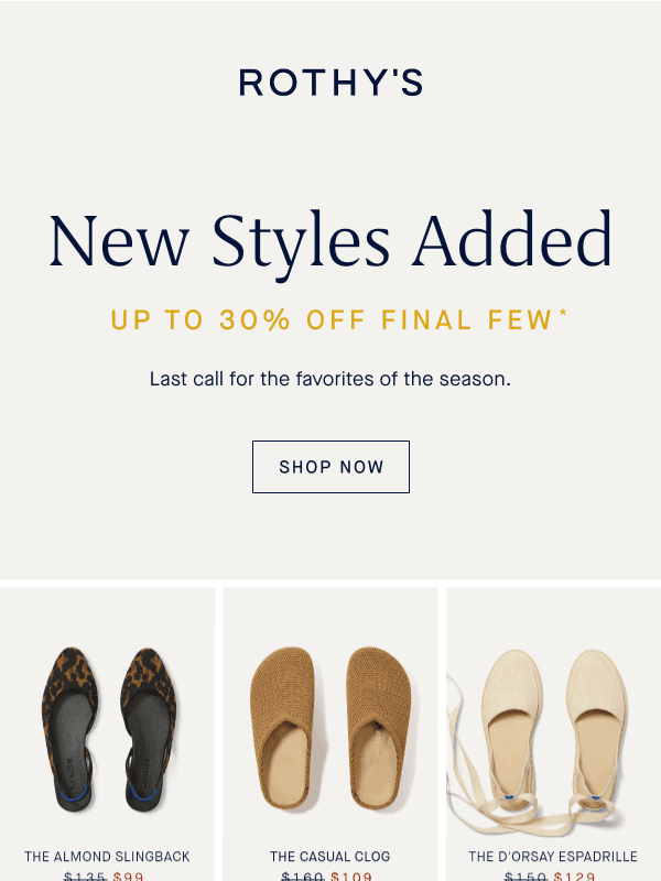 Newsletter preview: NEW. STYLES. ON. SALE.
