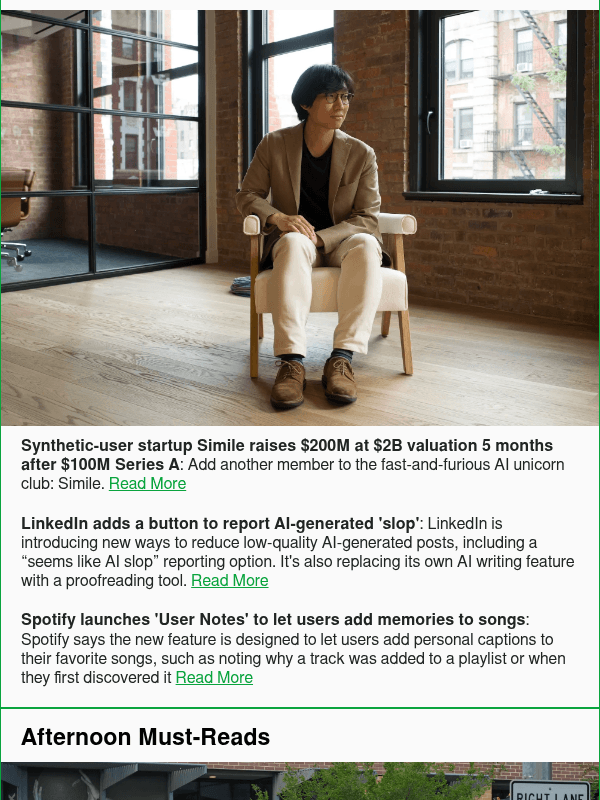 Newsletter preview: Synthetic-user startup Simile raises $200M at $2B valuation 5 months after $100M Series A