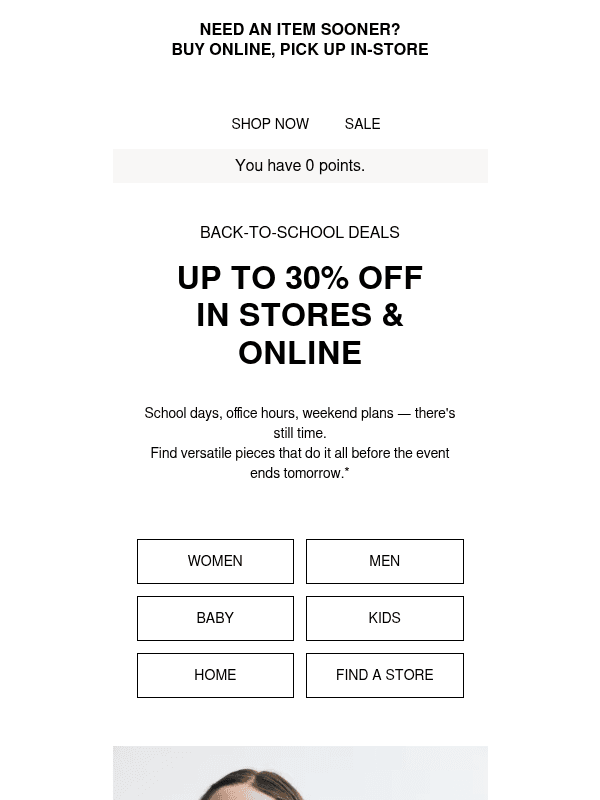 Newsletter preview: Up to 30% off ends tomorrow