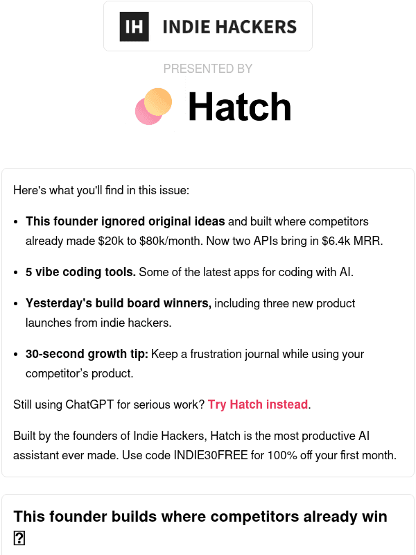 Newsletter preview: 🗞️ What's New: $6.4k MRR by copying winners, competitor frustration journals, how to cope in an AI world