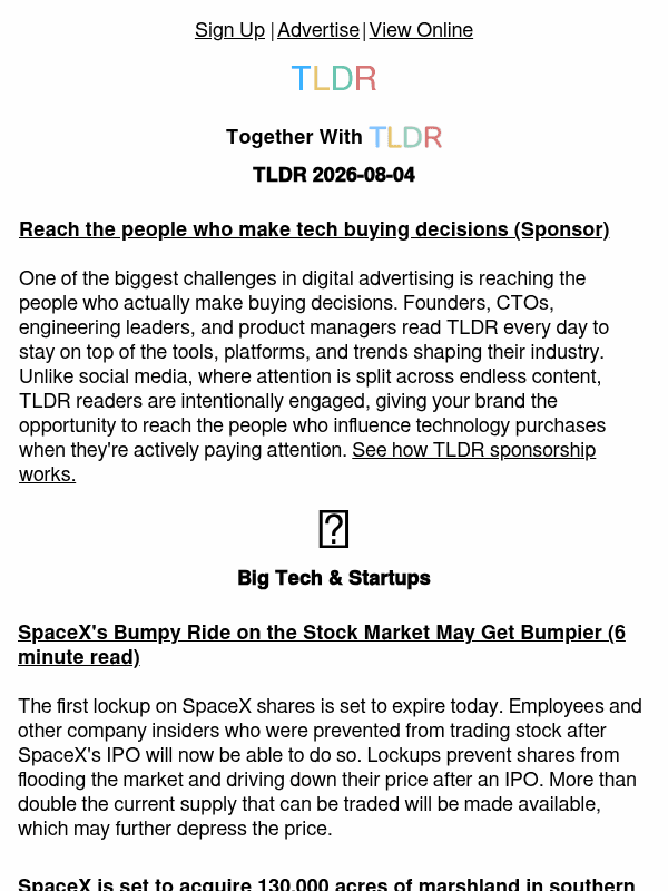Newsletter preview: SpaceX buys land 🗺️, AI vertical integration 🤖, Cloudflare Computer 👨‍💻