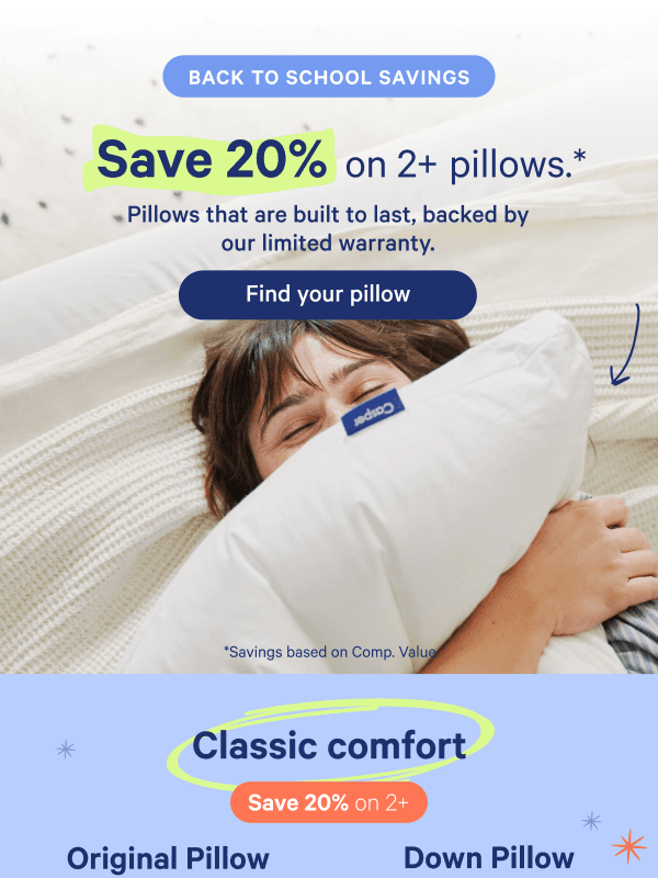 Newsletter preview: Save 20% on pillows for every sleeper