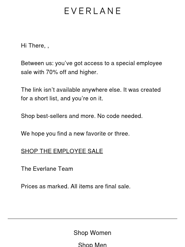Newsletter preview: We’re Sharing Our Employee Sale Access