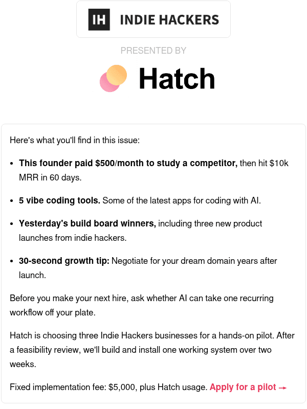 Newsletter preview: 🗞️ What's New: $10k MRR in 60 days, negotiate for your dream domain, don't be this guy!