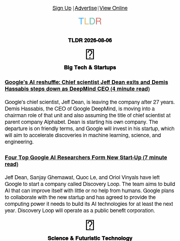 Newsletter preview: DeepMind CEO steps down 👋, Jeff Dean's startup 🤖, Cloudflare OS 👨‍💻