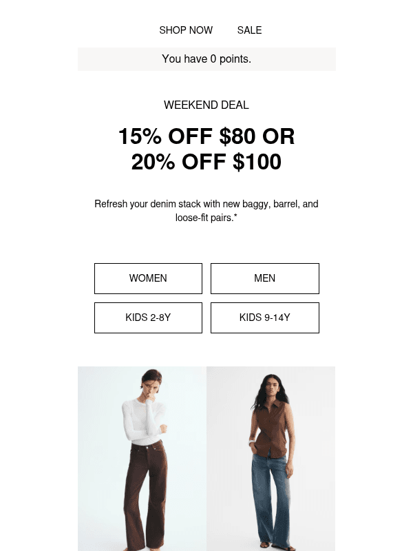 Newsletter preview: 15% off or 20% off all weekend
