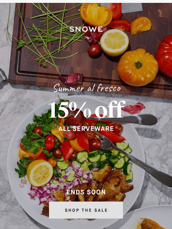 Newsletter preview: 15% off everything to set a gorgeous table