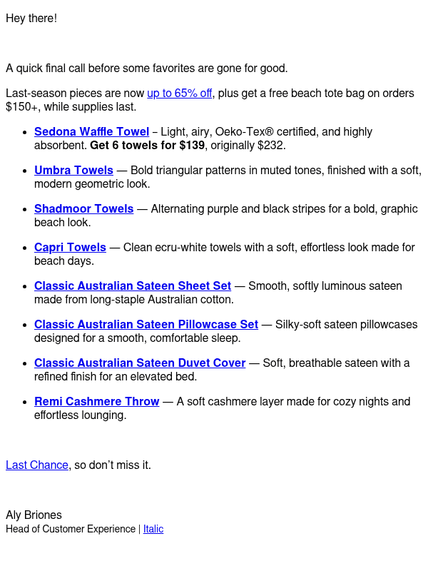 Newsletter preview: Ending Soon: Summer Warehouse Sale