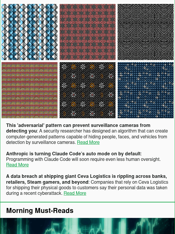 Newsletter preview: This 'adversarial' pattern can prevent surveillance cameras from detecting you