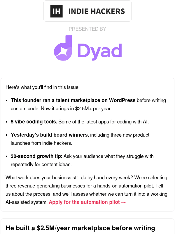 Newsletter preview: 🗞️ What's New: $2.5M after building manually, turn audience pain into products, advice from Tolstoy