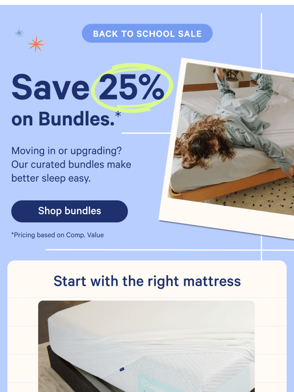 Newsletter preview: Save 25% on complete sleep setups*