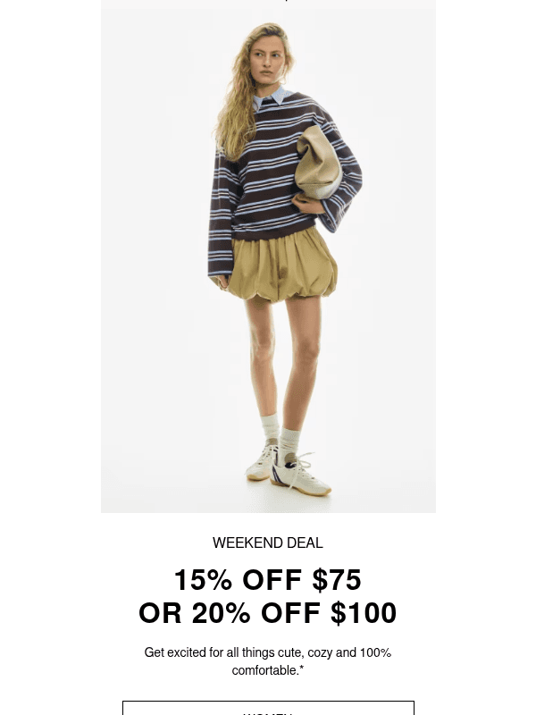Newsletter preview: 15% or 20% off all weekend