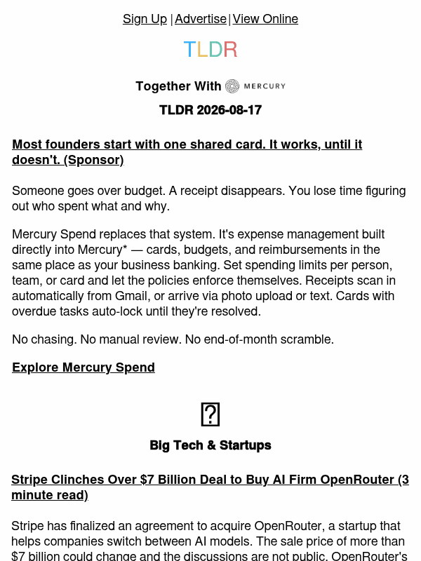 Newsletter preview: Stripe buys OpenRouter 🔀, Anthropic Model 2 🤖, zero knowledge proofs 🧠