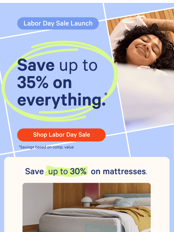 Newsletter preview: Save up to 35%. Labor Day starts now.