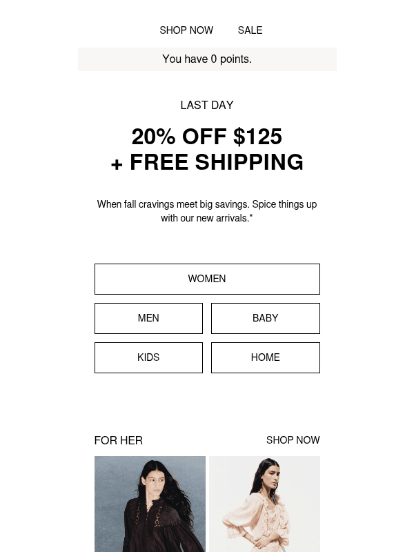 Newsletter preview: Last day: 20% off + free shipping