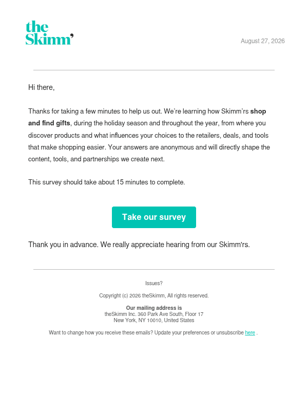 Newsletter preview: theSkimm wants to hear from you