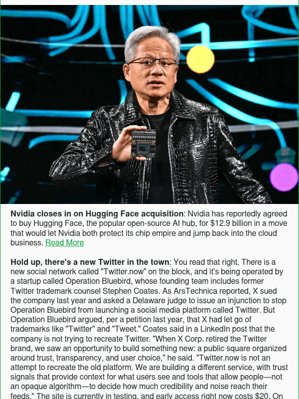 Newsletter preview: Nvidia closes in on Hugging Face acquisition