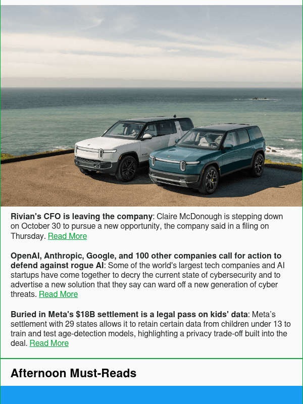 Newsletter preview: Rivian's CFO is leaving the company