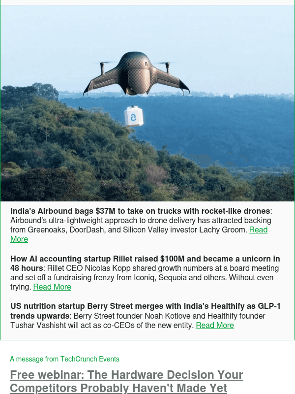 Newsletter preview: India's Airbound bags $37M to take on trucks with rocket-like drones