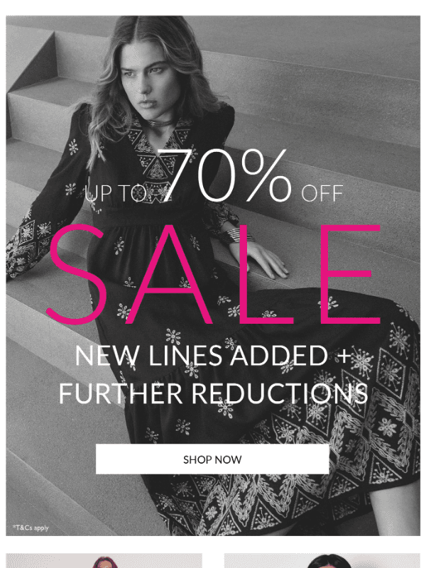 Newsletter preview: Sale Just Got Bigger - New Lines Added + Up To 70% Off