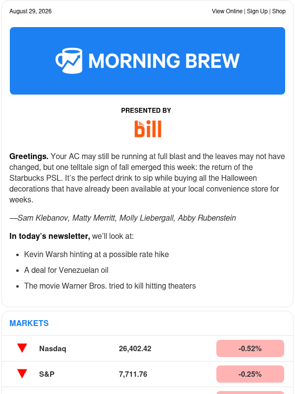Newsletter preview: ☕  Warsh’s warning